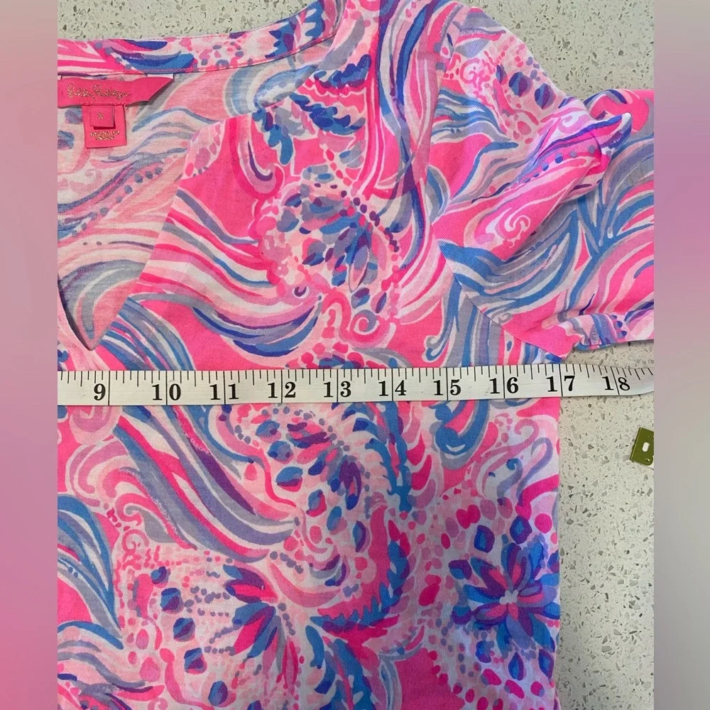 Lilly Pulitzer Pink & Blue Printed Split-Neck Tunic Top Size S NWOT Pima Cotton - Picture 6 of 8